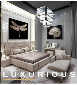 Juego de muebles italianos de lujo para dormitorio, tamaño king, moderno, <span class=keywords><strong>italiano</strong></span>, última cama doble, juego de muebles de diseño, cama de lujo de cuero - Product Image 2