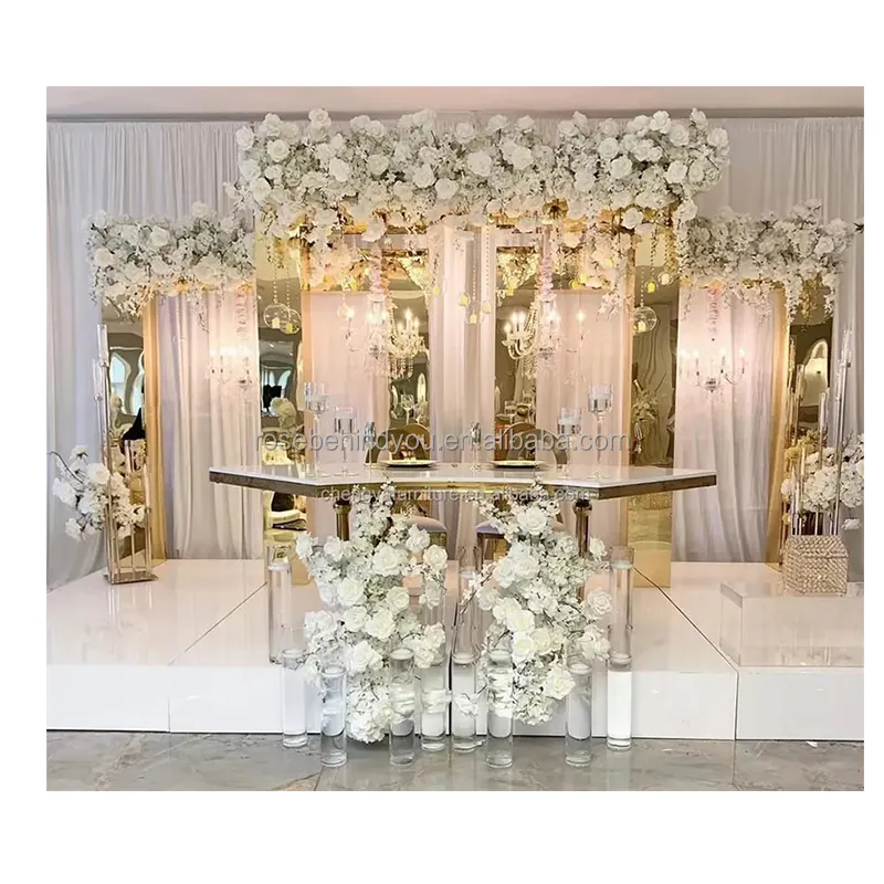 Wedding decoration luxury square golden mirror wedding arch background