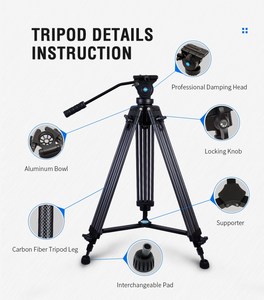<strong>Professional</strong> Carbon Fiber Video <strong>Tripod</strong> DSLR Camera Heavy Duty <strong>Tripod</strong> With Fluid Pan Head High Load 15kg Wholesale - Product Image 2