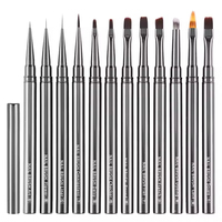 Ensemble de 12 pinceaux à ongles personnalisables à poils ultra-fins et pointus avec manche en métal pour travaux d'art d'onglerie délicats