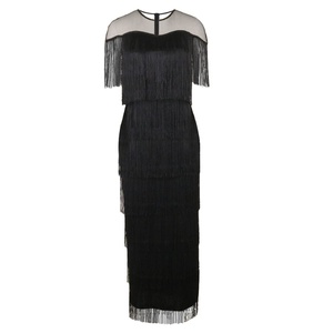 Nuevo Vestido de Verano para Mujer, Talla Grande, 100 kg, Cuello Redondo, Transparente, con Abertura Lateral, Estilo Vintage, para Cóctel, con Borlas - Product Image 5