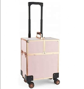 Rose Gold Make Up Beauty Organiser Trolley Travel Case Suitcase Storage Box Bag