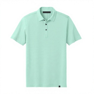 Camisa de Hombre de Manga Corta, Color Verde Menta, Tejida, con Bolsillo y Logotipo Bordado en la Parte Delantera, Estilo Casual, Corte Regular, 100% Algodón - Product Image 1