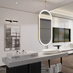 <span class=keywords><strong>Espejo</strong></span> <span class=keywords><strong>Colgante</strong></span> Ovalado con Marco Dorado Moderno e Iluminación LED para <span class=keywords><strong>Baño</strong></span>, Hotel y Spa, Venta al Por Mayor - Product Image 4