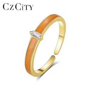 CZCITY New Colorful Sterling Silver Finger Promise Geometric Dainty Gold Jewelry Color Metal Trendy Ring