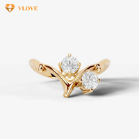 Bague Toi et Moi en or massif 14 carats certifiée IGI avec deux diamants de laboratoire taille ronde et bande incurvée assortie, bijoux fins personnalisés pour femme