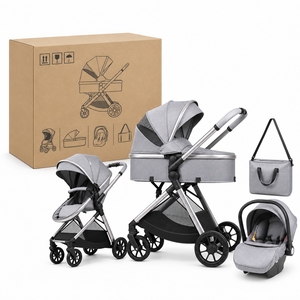 Poussette Bébé <span class=keywords><strong>Trio</strong></span> Modulaire Bidirectionnelle Inclinable en Alliage d'Aluminium Pliable Amortissante pour Extérieur Crèche Enfants Personnalisée - Product Image 5