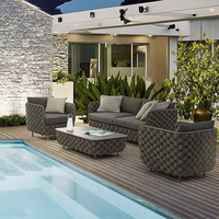 Mobilier d'extérieur de style nordique Table basse et chaise Ensemble de canapés de patio de luxe en aluminium Fabricant de canapés de jardin en corde tissée en rotin