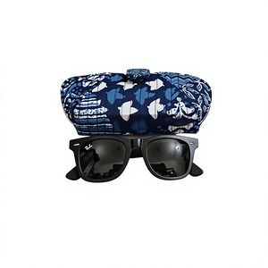 Étui à lunettes multifonctionnel à motif indigo, sac de rangement en tissu de coton, pochette organisatrice avec cordon de serrage et poignée pour les voyages quotidiens et les fêtes - Product Image 1