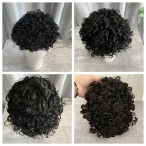 H457 Perruque ondulée permanente pour hommes, cheveux bouclés de 32 mm, base en dentelle française, couleur 1A #   Système capillaire 100% cheveux humains - Product Image 6