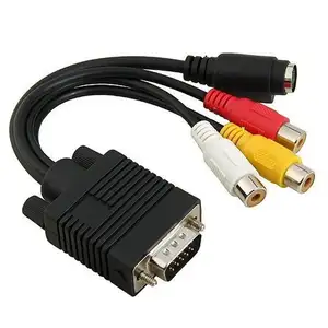 VGA转RCA电缆，VGA公对S-Video 3 RCA插孔母复合AV电视输出适配器转换器视频电缆，用于电视PC计算机