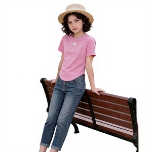 T-shirts décontractés à manches courtes et col rond pour filles, couleur unie, 100 % coton écologique, teinture unie, plusieurs couleurs, style chinois - Product Image 2