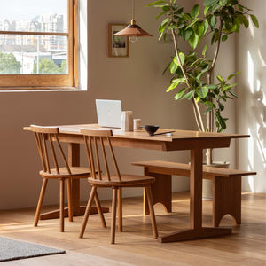 Escritorio de Madera Maciza, Mesa de Comedor de Madera Maciza, Mesa de Trabajo Rectangular de Estilo Japonés, Estilo Moderno Minimalista - Product Image 1