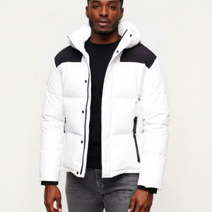 Men's <b>White</b> Hooded Puffer Jacket Windproof Casual <b>Winter</b> <b>Coat</b> Regular Fit Polyester Filling Zipper Closure Solid Color - Product Image 5