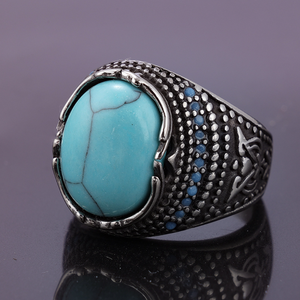 Anillo de acero inoxidable turquesa azul indio Retro para hombre, joyería de dedo de piedra Natural de pavo Vintage, accesorios de moda - Product Image 4