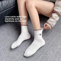 Chaussettes de yoga antidérapantes en coton mélangé tricoté pour femmes, mi-mollet, pour Pilates, fitness, sport professionnel, avec lacets