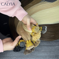 Extensiones de Cabello Humano CALYIA con Punta Plana, Cabello Ruso Remy con Punta Plana de Queratina, Cabello Eslavo de 28 Pulgadas, Doble Trama