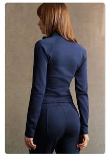 <span class=keywords><strong>Camiseta</strong></span> de Manga Larga con Cierre, para <span class=keywords><strong>Mujer</strong></span>, 270gsm, Corte Ajustado, con Forro Térmico para Invierno, Personalizable - Product Image 4