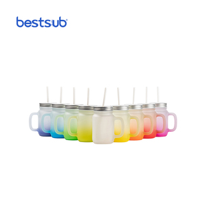 BestSub Wholesale Custom Polychromatic Sublimation Blanks Glass <strong>Mason</strong> <strong>Jar</strong> <strong>Tumbler</strong> with Straw - Product Image 2