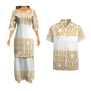Yeni özel beyaz pazar polinezya Samoan Puletasi ve erkek gömlek çift giysi bayan iki parçalı Set kilise üniforma Ptaha - Product Image 3
