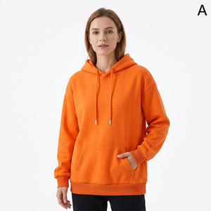 Sweat-shirt à capuche orange pour femme, coupe classique, couleur unie, en coton tricoté respirant, idéal pour l'automne - Product Image 1