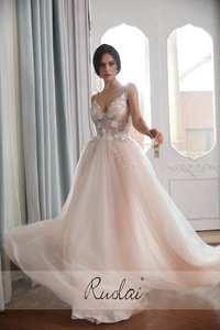 Ruolai PEV-L3047 Abito <span class=keywords><strong>da</strong></span> Sera Personalizzato con Fiori 3D e Perline di Cristallo, Vestito <span class=keywords><strong>da</strong></span> Cerimonia Rosa Pallido <span class=keywords><strong>per</strong></span> Matrimoni - Product Image 2