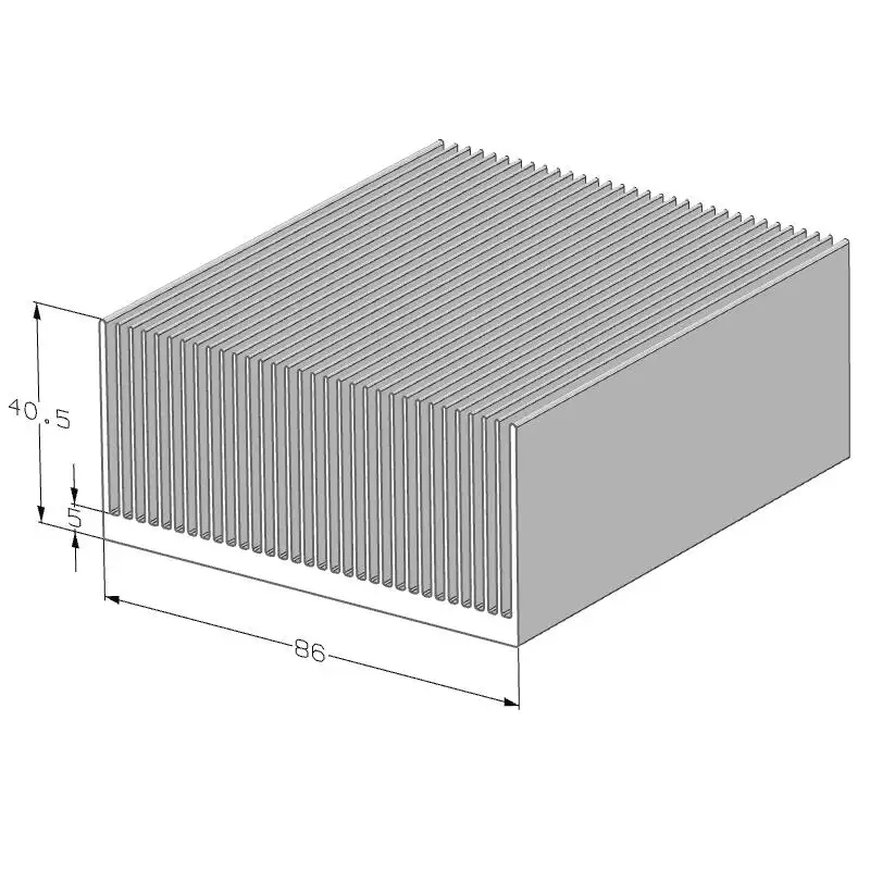 Hoogwaardig Geëxtrudeerd Aluminium Heatsink Profiel Heatsink Extrusie 86(W)* 40(H) Mm