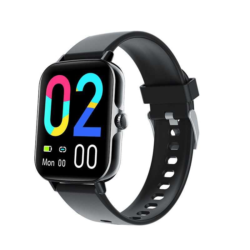 Montre Connectée Sport Homme Femme - Bracelet Noir Silicone, 40mm, Android/iOS