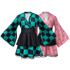 Disfraz de Kimono de Demon Slayer para Mujer, Vestido a Cuadros Verde y Rosa, Traje de Cosplay de Anime - Product Image 1