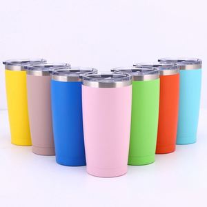Double Wall Insulated Metal Vacuum Powder Coated Travel <b>Coffee</b> Metal Mug 20oz Car Stainless Steel Tumbler with Straw Lid - Product Image 1