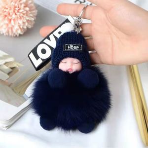 Pompom Sleeping Baby Keychain Cute Fluffy Plush Doll Keyholder Women Girl Bags Keyrings <b>Cars</b> <b>Key</b> <b>Ring</b> Gift Charming Decoration - Product Image 2