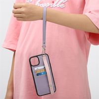 Penutup Casing Ponsel Kulit Merek Mewah Kustom Terbaru dengan Slot Kartu Kredit Pemegang Tali Selempang untuk Iphone 14 Pro Max
