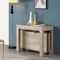 Table console extensible en bois de couleur naturelle, rectangulaire, gain de place, pour la maison, table à manger ou table de réunion de 2,5, 3 ou 4 mètres de long