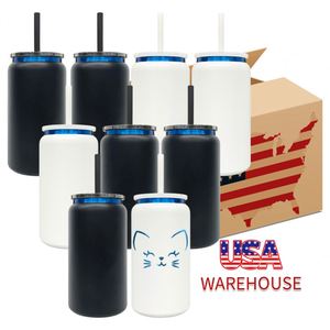 Custom logo Blue Plated Underneath Powder Coated <b>Metal</b> Stainless Steel 16oz Soda Can Cup for Laser Engrave - Product Image 2