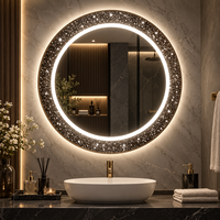 Miroir mural LED rond en cristal étoilé avec activation par capteur, lumière blanche unique et rétroéclairage décoratif pour les intérieurs modernes