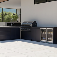 Meuble de cuisine extérieur moderne en acier inoxydable de qualité supérieure avec évier, crédence, tiroir coulissant et robinet