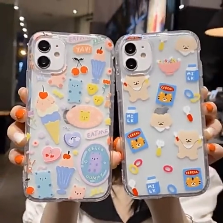 Clear TPU Cell Phone Case with Painted Flower Wallpaper Design