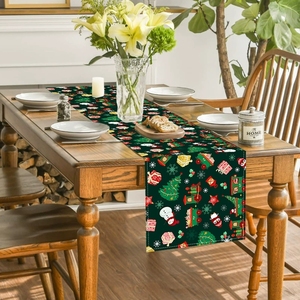 Chemin de table scandinave de Noël, design minimaliste bonhomme de neige et <span class=keywords><strong>sapin</strong></span>, en tissu polyester <span class=keywords><strong>pour</strong></span> la décoration de table moderne des fêtes. - Product Image 3