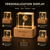 Cube de cristal gravé au laser 3D personnalisé avec base en bois LED, lumière de nuit, cadeau personnalisé avec photo ou logo, décoration