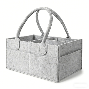 Grand panier de rangement en feutre pour couches de bébé, bac de rangement pour chambre de bébé et organisateur de voiture avec poignée, organisateur de table à langer - Product Image 1