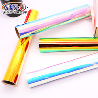 Película Autoadhesiva de PVC Holográfica Láser Sólida con Efecto Arcoíris Cromado, para Corte con Plotter, Vinilo Adhesivo para Corte