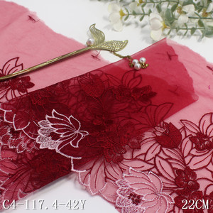 Lingerie Rossa in Pizzo per Donne, Reggiseno in Rete, Tessuto in Rete con Ricamo Floreale 22cm, Accessori per Abiti e Vestiti, Vendita all'Ingrosso - Product Image 5