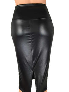 Leather High Waist Bodycon PU Leather <b>Skirt</b> Breathable Office Lady Midi Pencil <b>Skirt</b> With Slit - Product Image 4