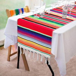 Mantel Mexicano Serap al por Mayor, 14*84 Pulgadas, Decoración <span class=keywords><strong>para</strong></span> Bodas y Fiestas, Borla <span class=keywords><strong>para</strong></span> Mesa, Bandera, Picnic al Aire Libre, Rayas, Algodón, Tejido a Mano - Product Image 1