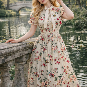 <span class=keywords><strong>Vestidos</strong></span> <span class=keywords><strong>de</strong></span> Moda <span class=keywords><strong>Elegantes</strong></span> Personalizados para Mujer, Ropa <span class=keywords><strong>de</strong></span> Calle <span class=keywords><strong>de</strong></span> Primavera, Estampado Romántico, Cuello en V, Manga Corta, Cintura Alta, Vestido Maxi, Fabricante - Product Image 3