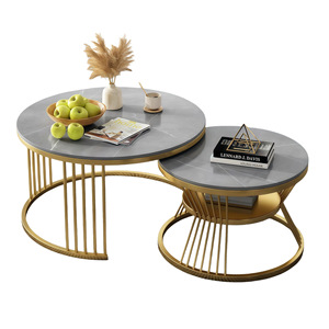 Set <span class=keywords><strong>Moderno</strong></span> Nordico Minimalista per Soggiorno, Tavolino da Caffè in Metallo Leggero <span class=keywords><strong>di</strong></span> Lusso con Piano in Marmo Rotondo - Product Image 5