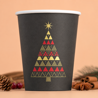 Gobelet en papier simple paroi pour les fêtes, imprimé personnalisé motif couronne, en papier kraft robuste, jetable, 16oz, pour vin chaud, vente en gros usine