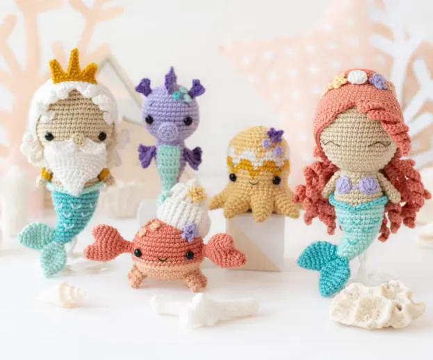 Custom Crochet Mermaid Ocean Chew Octopus Toy Rubber Rope Amigurumi Triton Ocean Animal Squeaky Toy