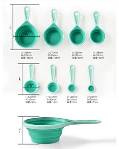 Nouveaux gobelets et cuillères pliables personnalisés en silicone de qualité alimentaire pour la mesure des liquides et des aliments secs - Product Image 2