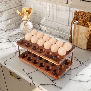 डबल परतों बबूल लकड़ी के अंडे धारक लकड़ी के अंडे ट्रे रेफ्रिजरेटर और कैबिनेट के लिए 36 ताजा अंडा रखती है - Product Image 2